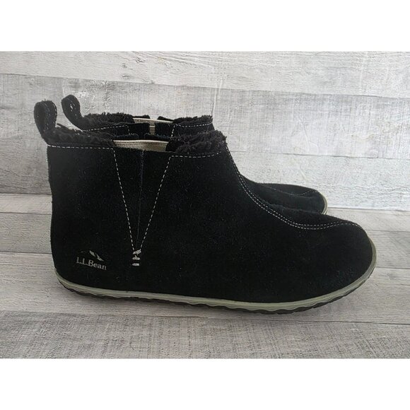 L.L. Bean Womens Black Suede Ankle Boots With Faux Shearling Lining Size 11 - Picture 1 of 7